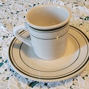 CAC China GS-17 3-1/8-Inch Greenbrier 8-Ounce Green Band Tierra Mug, and saucer